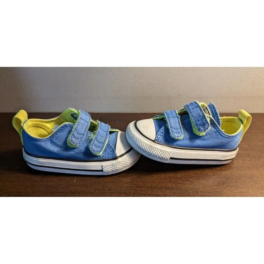 CONVERSE KIDS SIZE 4 CHUCK TAYLOR ALL STARS BLUE YELLOW SNEAKER HOOK AND LOOP